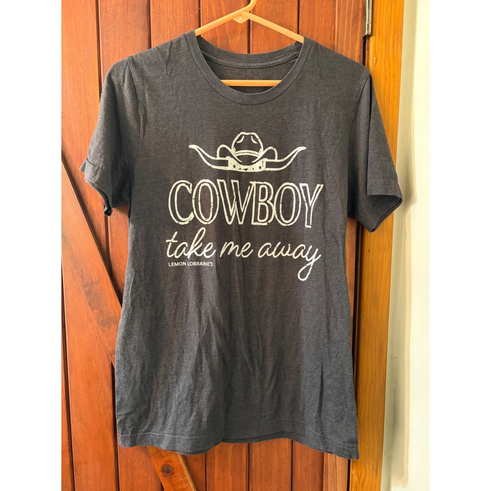 Lemon Lorraine's Cowboy Take Me Away Graphic‎ Tee Charcoal Gray Western Shirt